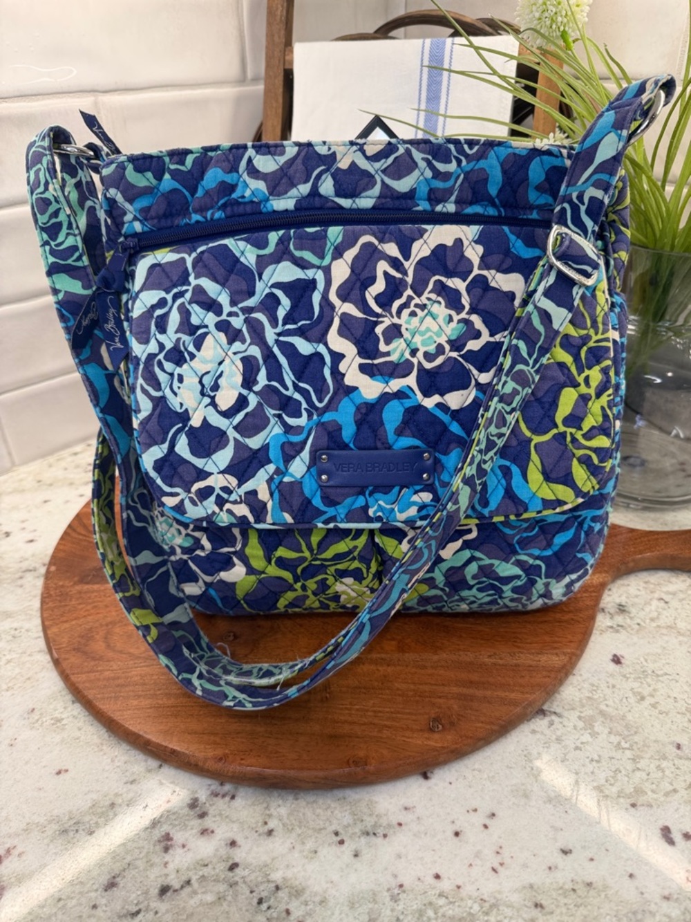 Vera Bradley Blue Floral Quilted Crossbody Bag- Retired Pattern